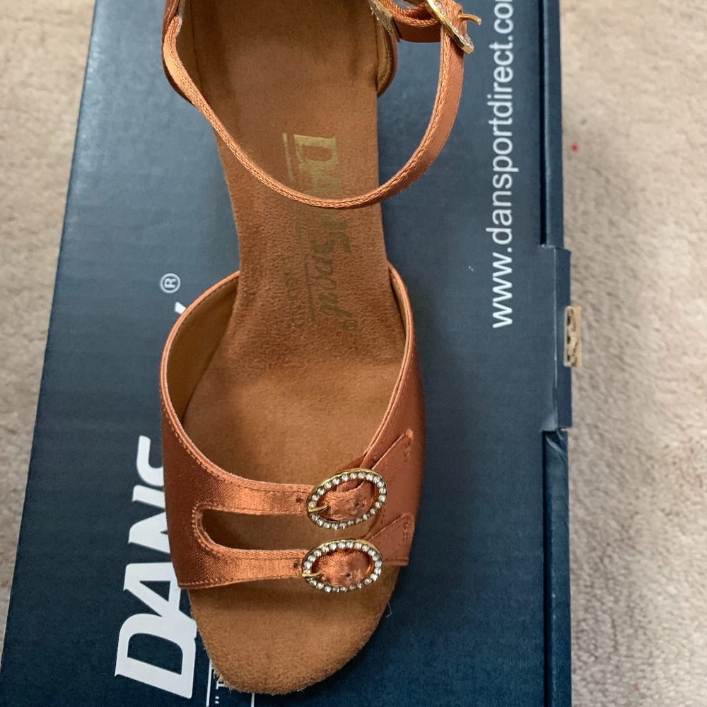 DANSport Tan Satin Ballroom Dance Sandals